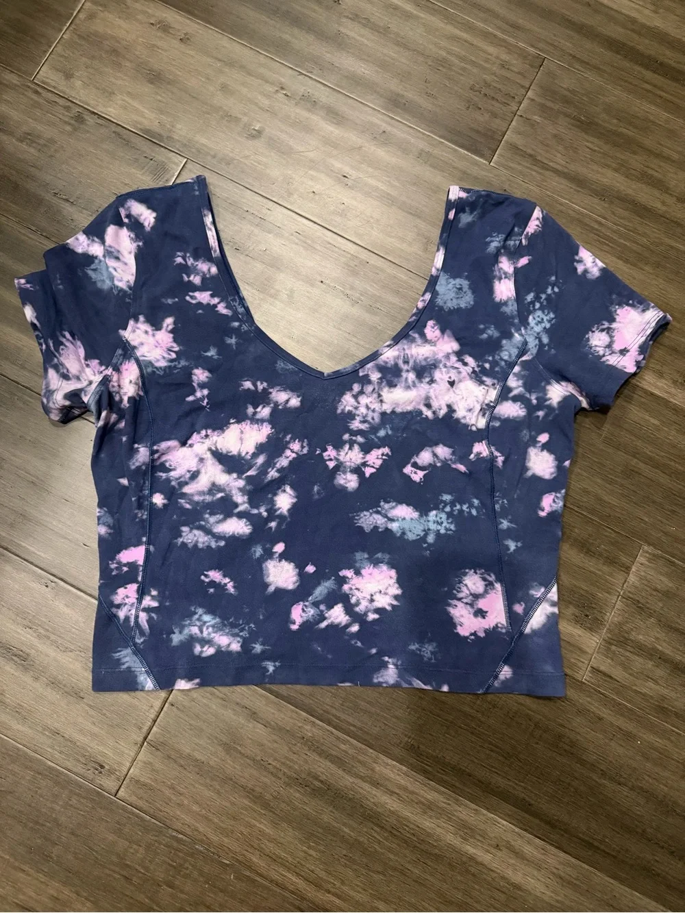 lululemon athletica Navy and Pink Tie-Dye V-Neck Crop Top